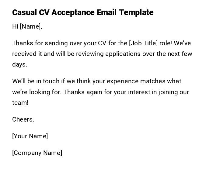 Casual CV Acceptance Email Template