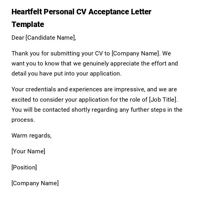 Heartfelt Personal CV Acceptance Letter Template