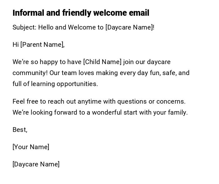 Informal and friendly welcome email