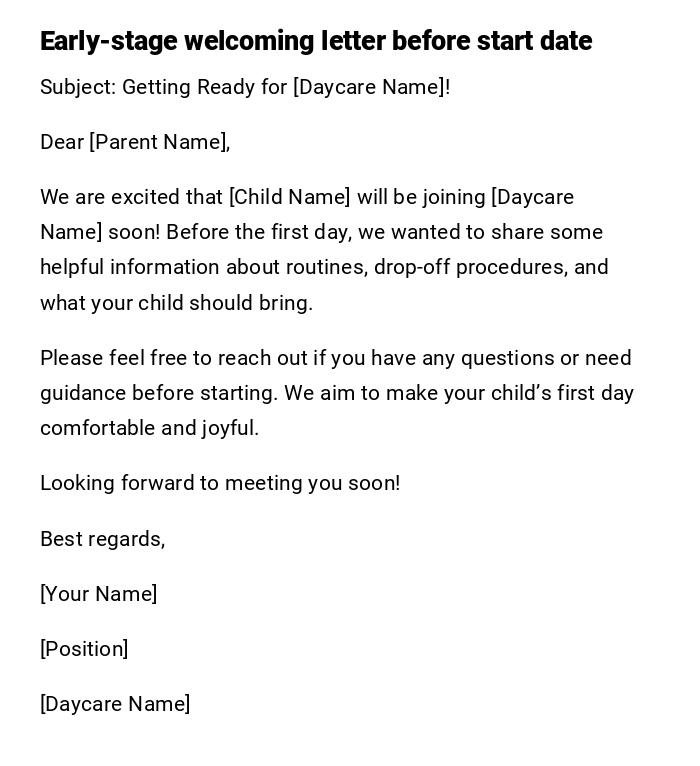 Early-stage welcoming letter before start date