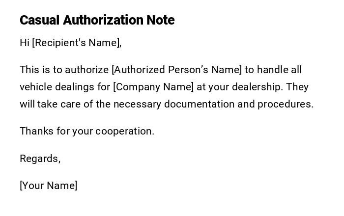 Casual Authorization Note Casual Authorization Note