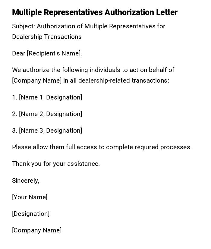 Multiple Representatives Authorization Letter Multiple Representatives Authorization Letter
