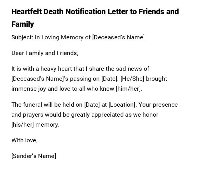 Heartfelt Death Notification Letter to Friends and Family Heartfelt Death Notification Letter to Friends and Family