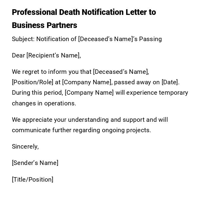Professional Death Notification Letter to Business Partners Professional Death Notification Letter to Business Partners