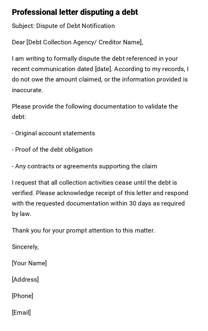 Professional letter disputing a debt Professional letter disputing a debt
