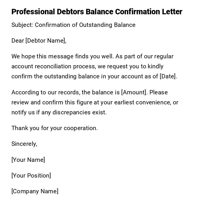 Professional Debtors Balance Confirmation Letter Professional Debtors Balance Confirmation Letter