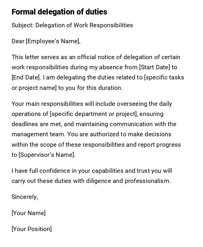 Formal delegation of duties Formal delegation of duties