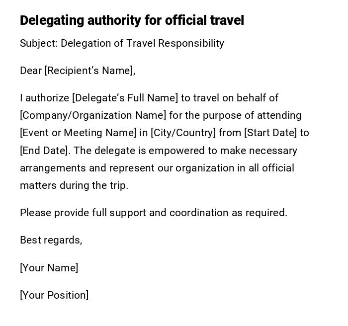 Delegating authority for official travel Delegating authority for official travel