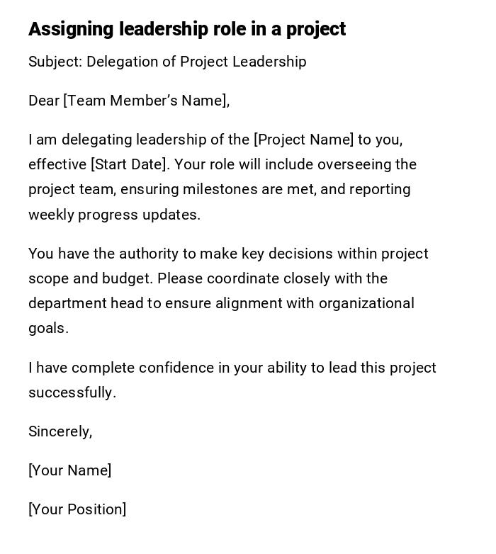 Assigning leadership role in a project Assigning leadership role in a project
