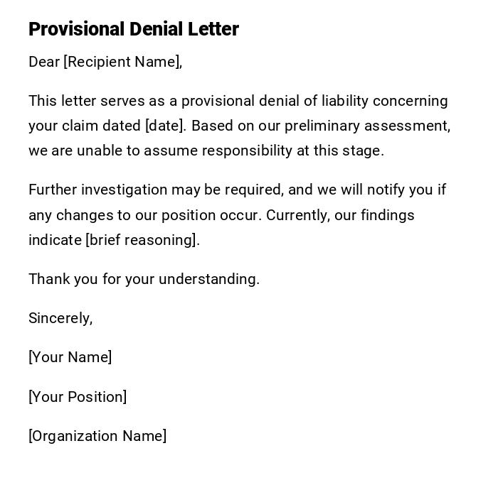 Provisional Denial Letter Provisional Denial Letter