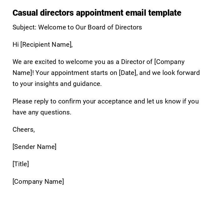 Casual directors appointment email template
