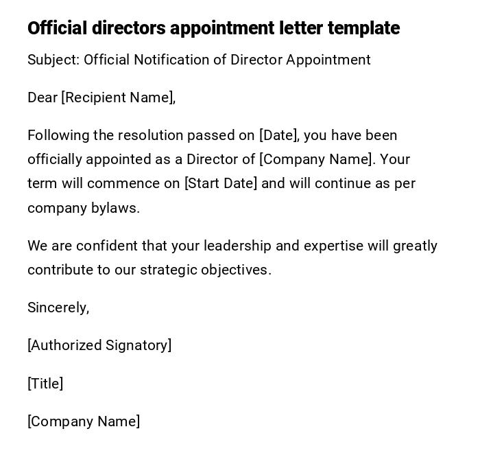 Official directors appointment letter template