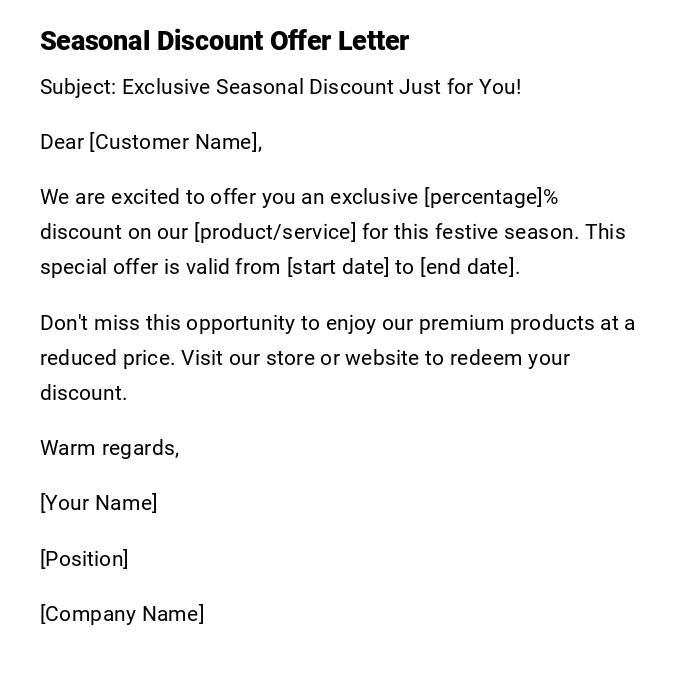 Seasonal Discount Offer Letter