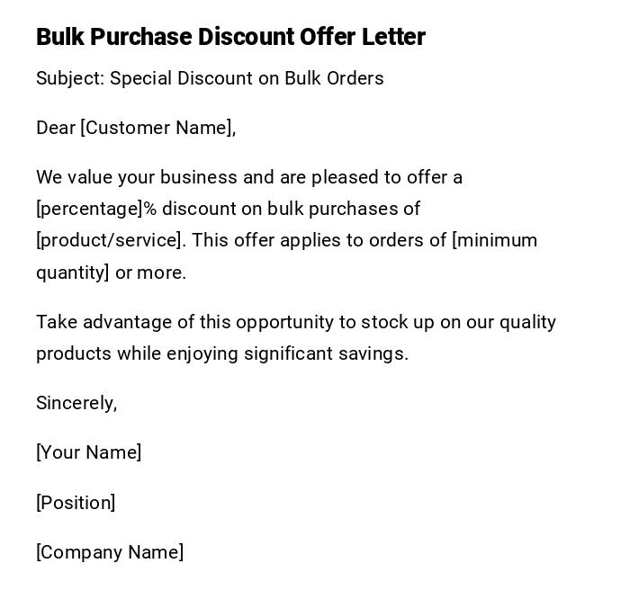 Bulk Purchase Discount Offer Letter