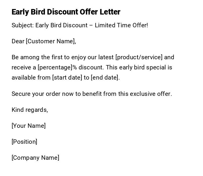 Early Bird Discount Offer Letter
