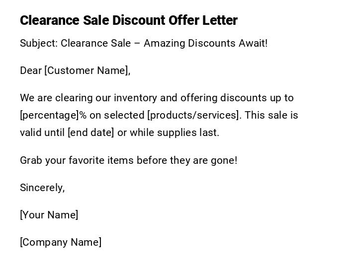 Clearance Sale Discount Offer Letter