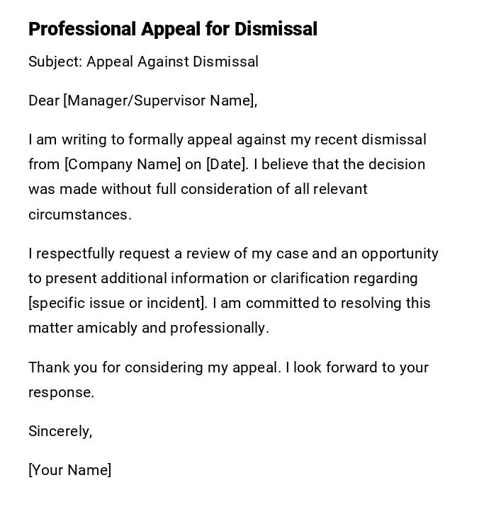 Professional Appeal for Dismissal Professional Appeal for Dismissal