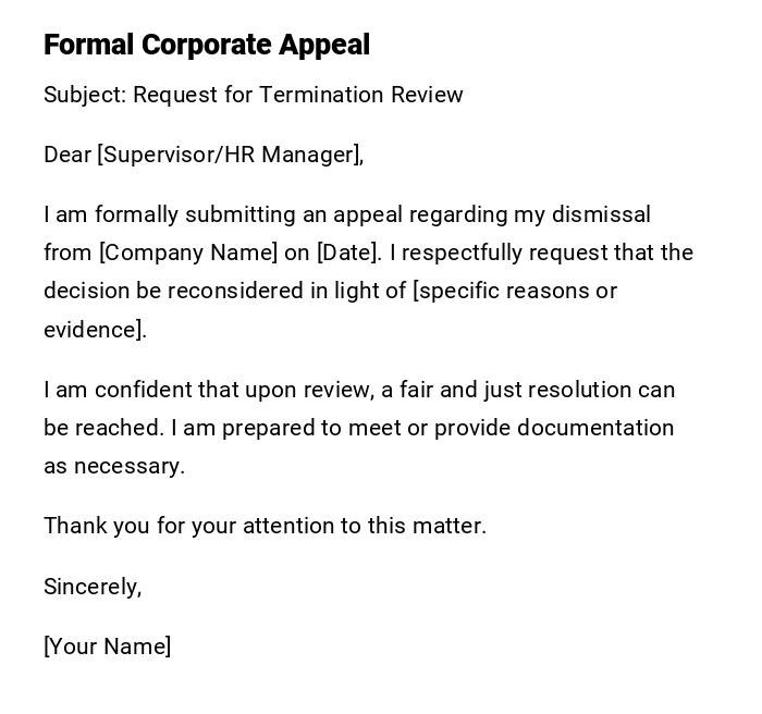 Formal Corporate Appeal Formal Corporate Appeal