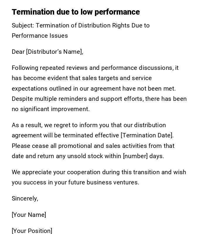 Termination due to low performance Termination due to low performance