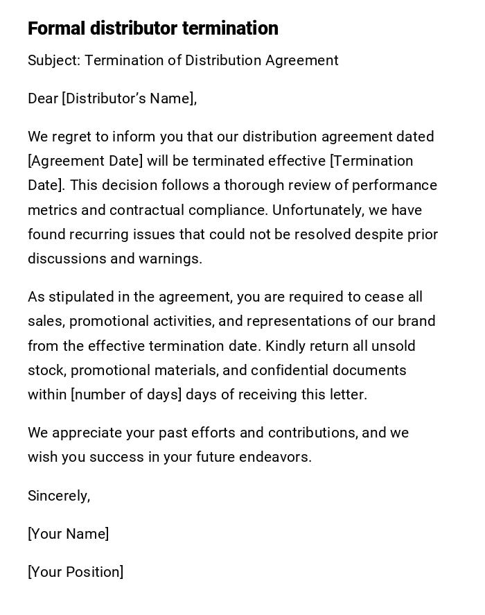 Formal distributor termination Formal distributor termination
