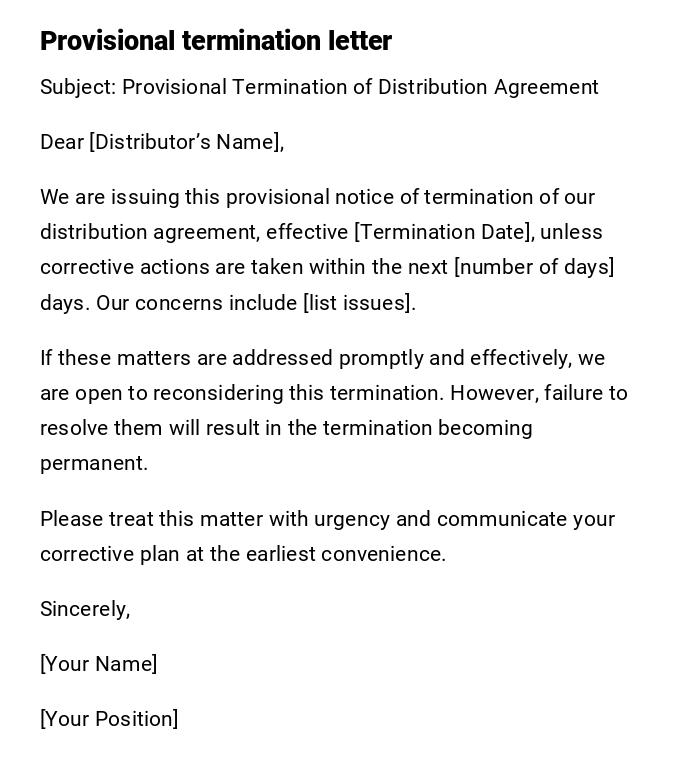Provisional termination letter Provisional termination letter