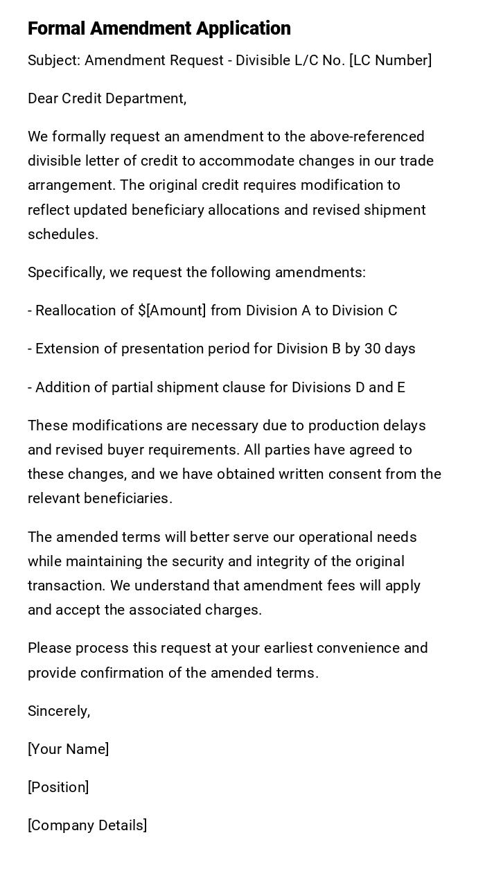 Formal Amendment Application Formal Amendment Application