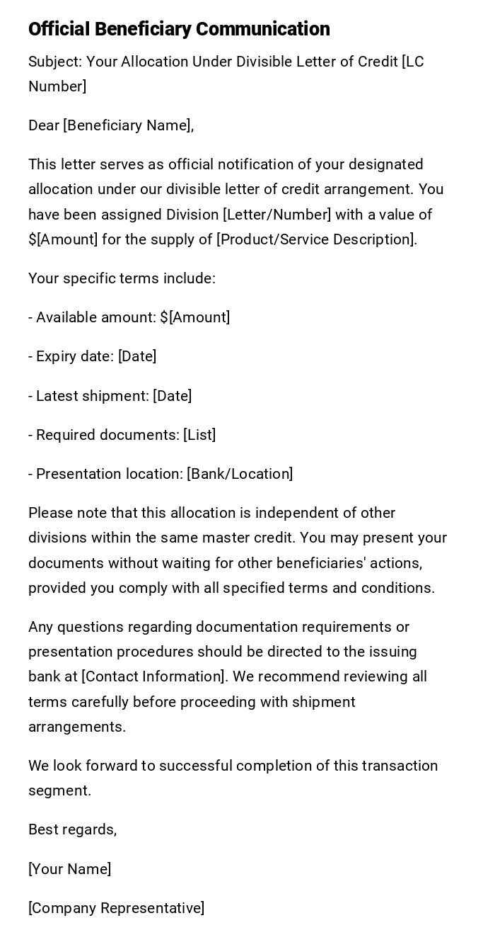 Official Beneficiary Communication Official Beneficiary Communication