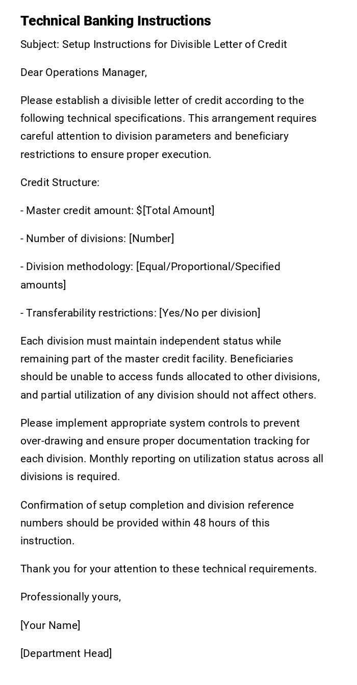 Technical Banking Instructions Technical Banking Instructions
