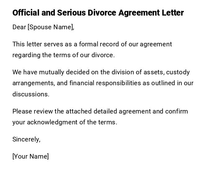 Official and Serious Divorce Agreement Letter Official and Serious Divorce Agreement Letter