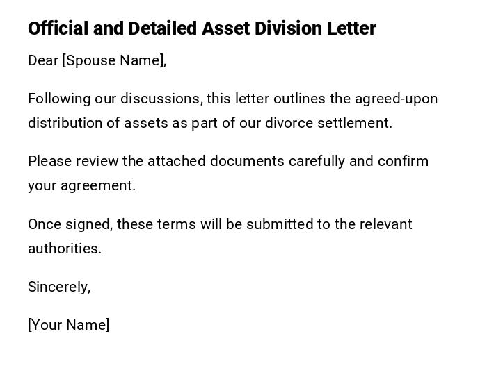 Official and Detailed Asset Division Letter Official and Detailed Asset Division Letter