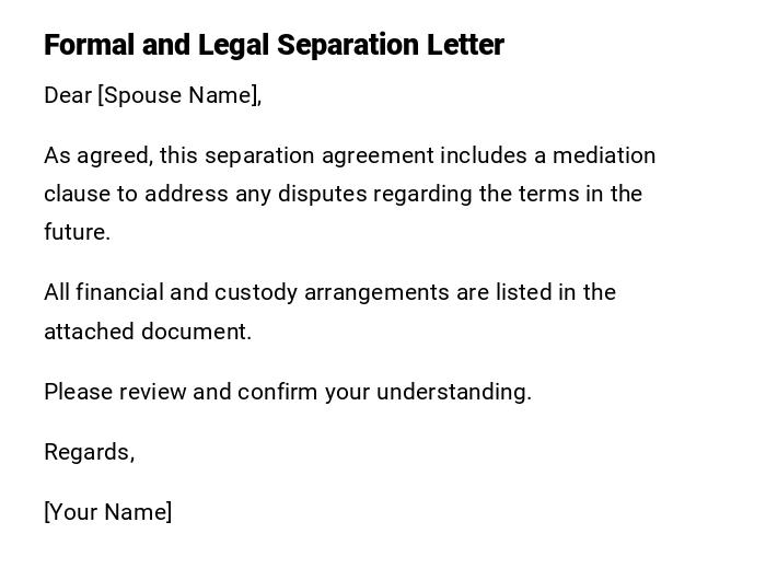 Formal and Legal Separation Letter Formal and Legal Separation Letter