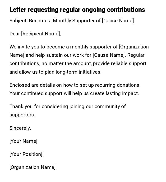 Letter requesting regular ongoing contributions Letter requesting regular ongoing contributions