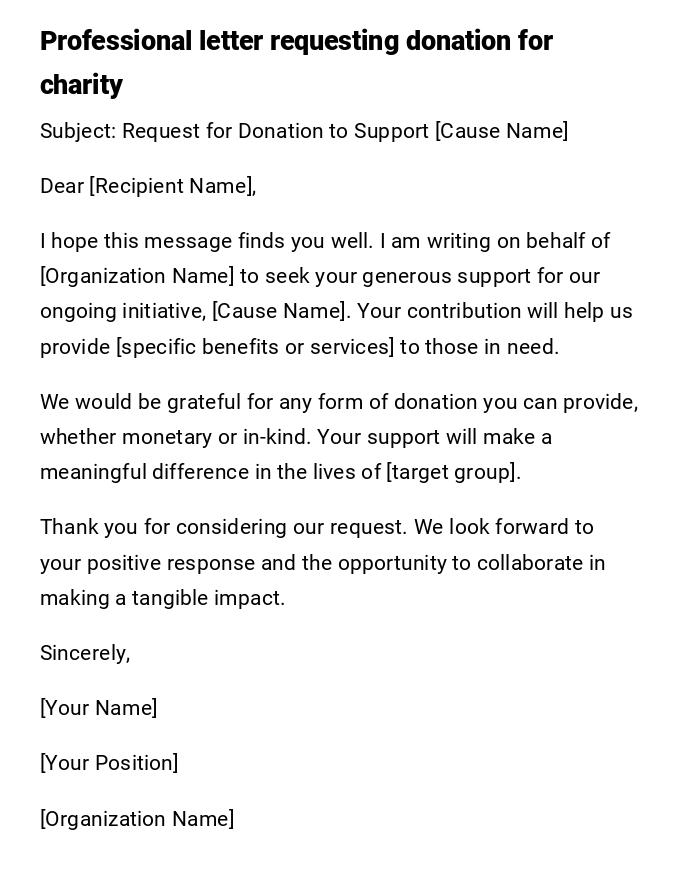 Professional letter requesting donation for charity Professional letter requesting donation for charity