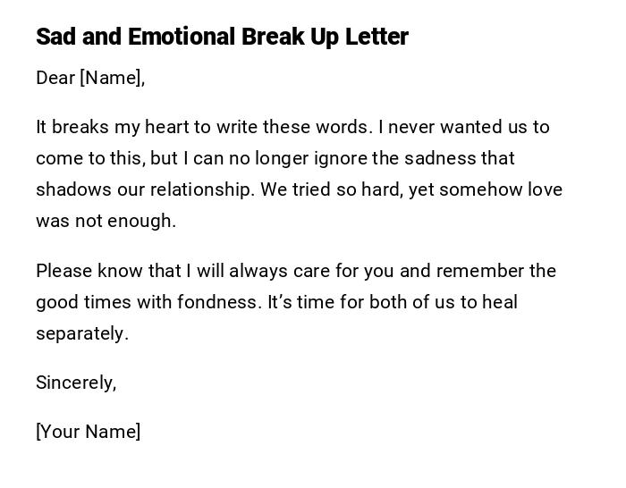 Sad and Emotional Break Up Letter Sad and Emotional Break Up Letter