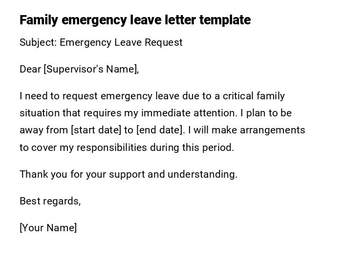 Family emergency leave letter template