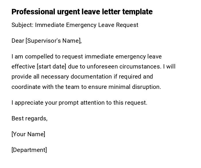 Professional urgent leave letter template