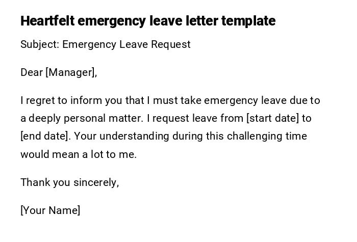 Heartfelt emergency leave letter template