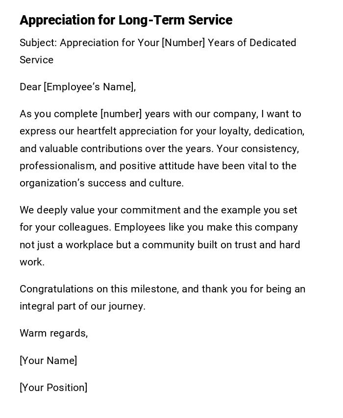 Appreciation for Long-Term Service Appreciation for Long-Term Service