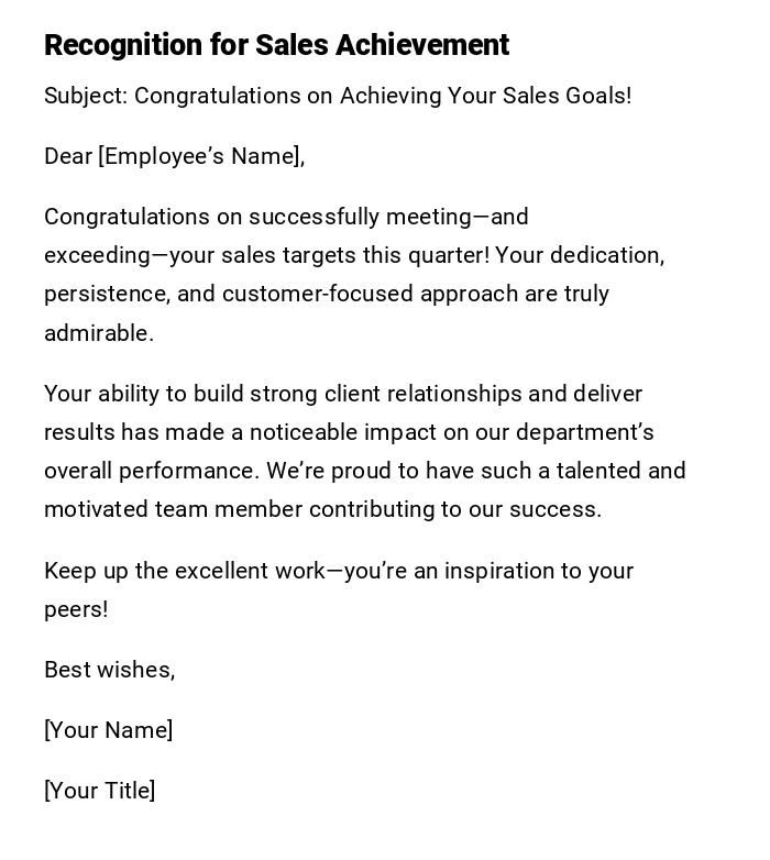 Recognition for Sales Achievement Recognition for Sales Achievement