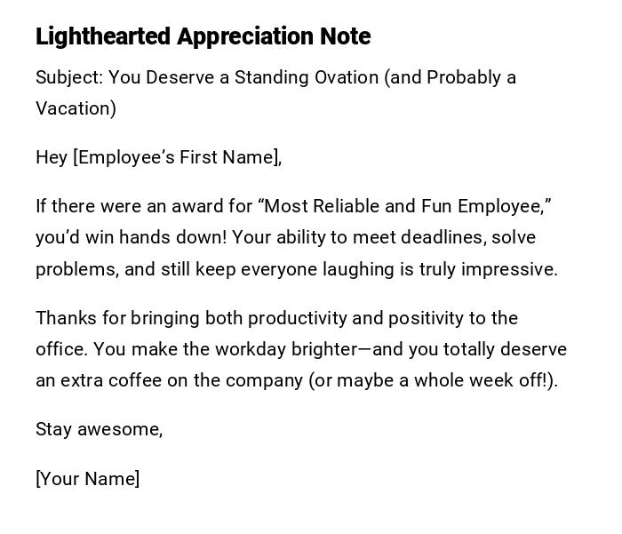 Lighthearted Appreciation Note Lighthearted Appreciation Note