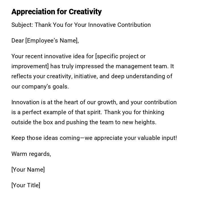 Appreciation for Creativity Appreciation for Creativity
