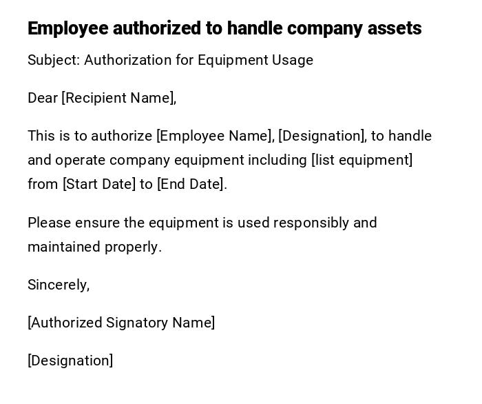 Employee authorized to handle company assets Employee authorized to handle company assets