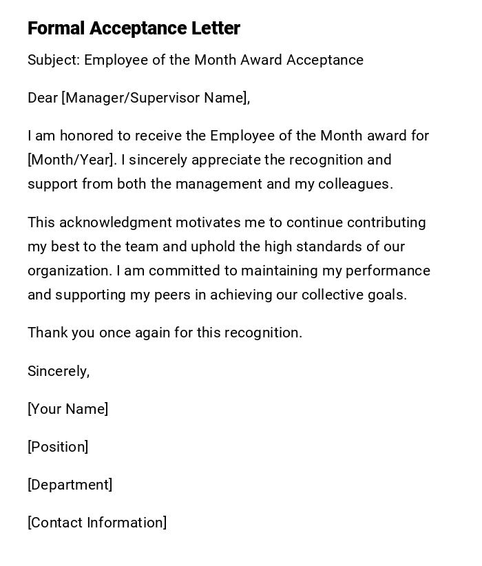 Formal Acceptance Letter Formal Acceptance Letter