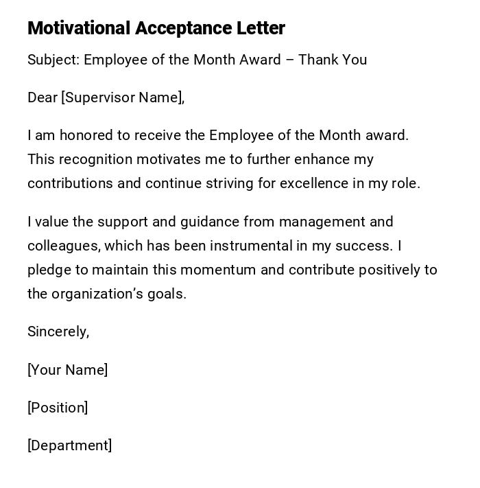 Motivational Acceptance Letter Motivational Acceptance Letter