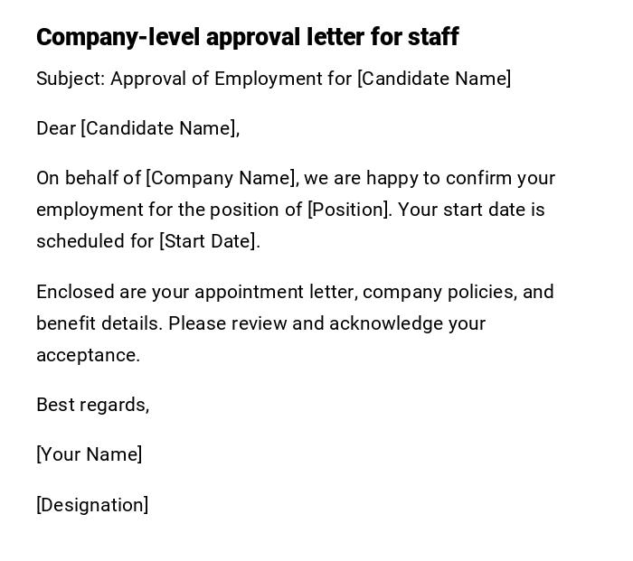 Company-level approval letter for staff Company-level approval letter for staff