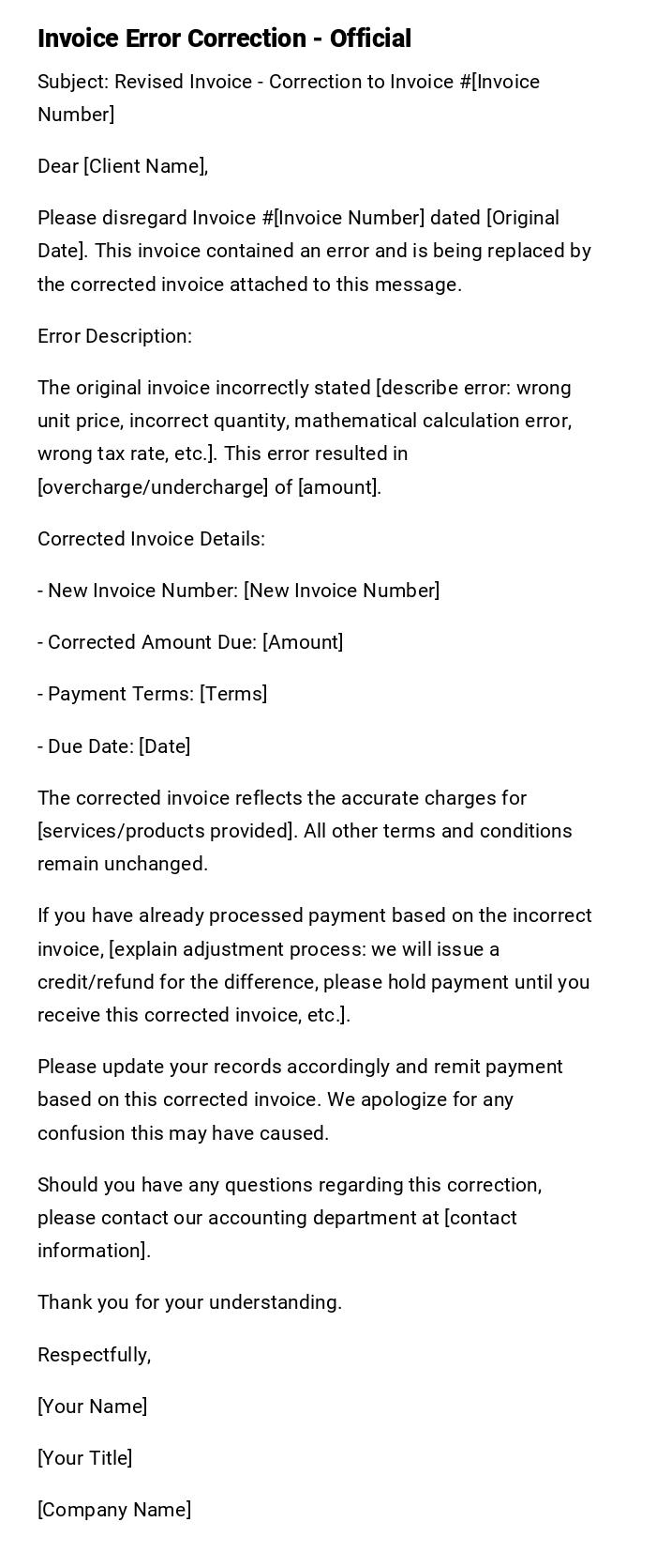 Invoice Error Correction - Official Invoice Error Correction - Official