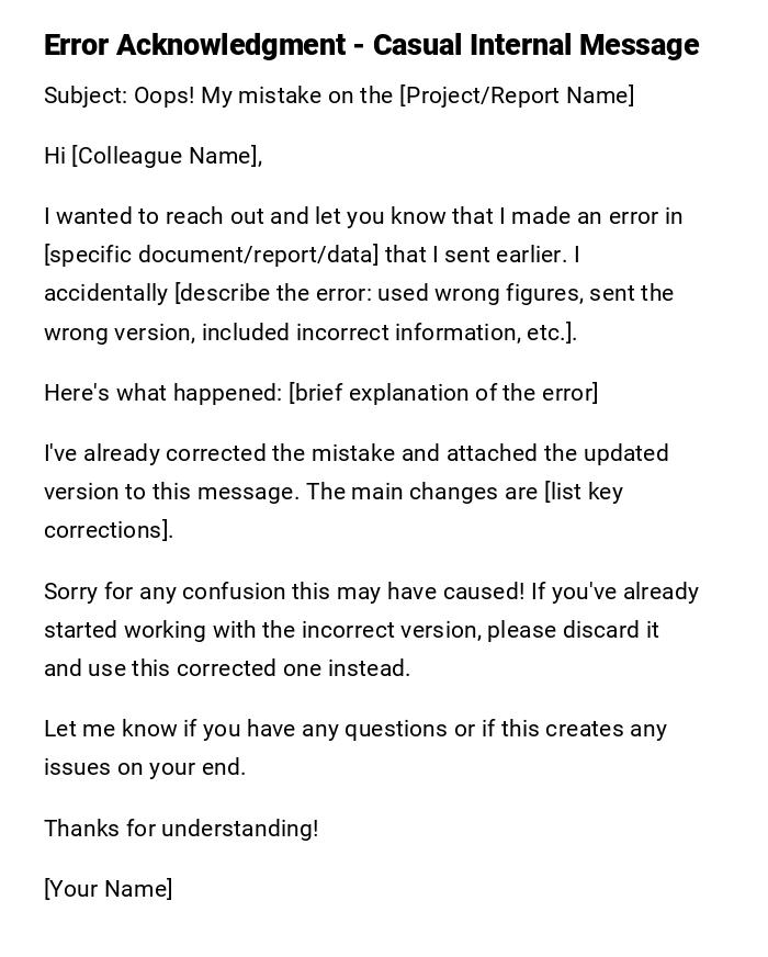 Error Acknowledgment - Casual Internal Message Error Acknowledgment - Casual Internal Message