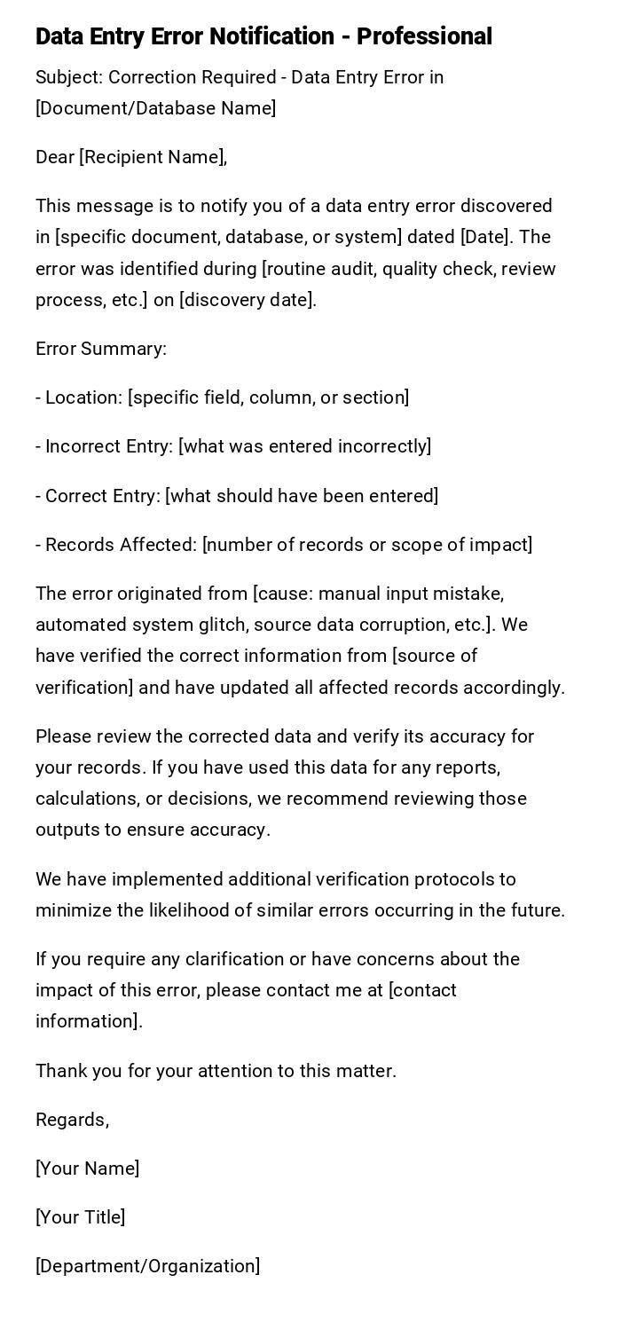 Data Entry Error Notification - Professional Data Entry Error Notification - Professional