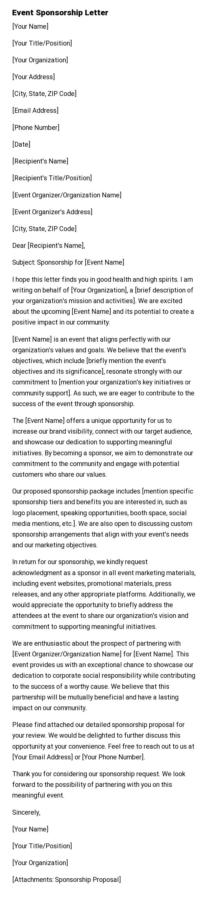 Event Sponsorship Letter