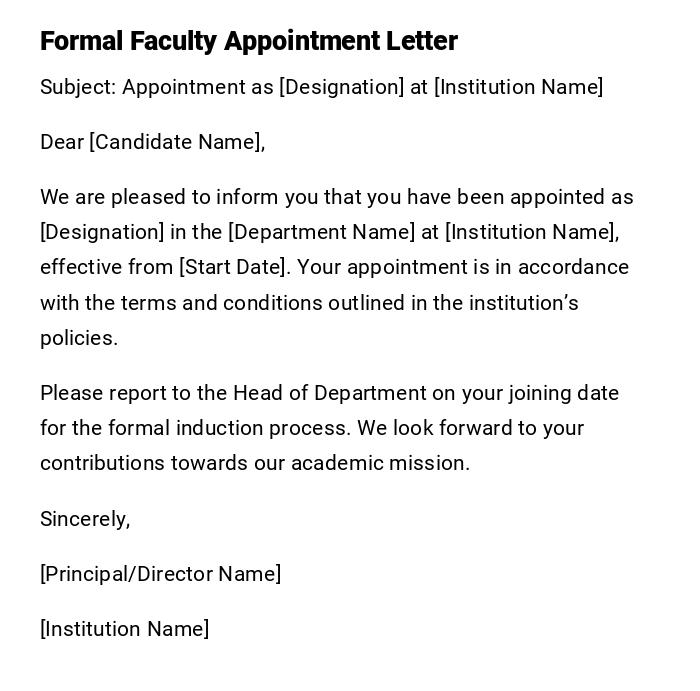 Formal Faculty Appointment Letter